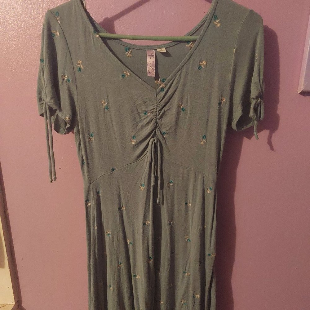 Short Blue Floral Embroidered Dress